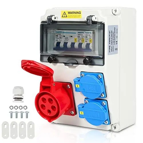 Produktbild: Ansobea Wandverteiler 16A, Baustromverteiler 2x16A 230V+1xCEE 16A 400V, Stromverteiler mit Leitungsschutzschalter, Starkstrom Verteiler IP44 für Baustellen