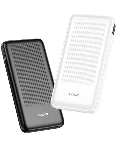 Produktbild: ANSODY Power Bank 10000mAh 2 Stück, 22.5W Akkupack Klein Aber Stark, LED Display kompatibel Externe handyakkus für iPhone 16 15 14 13 12 X Pro Max Mini Plus S24 AirPods iPad etc (Schwarz und Weiß)