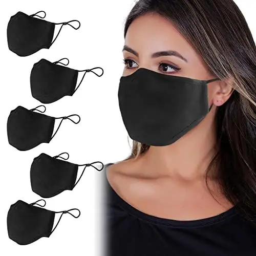 Produktbild: ANSTA 5 Stück,Stoffmasken Wiederverwendbar,Stoffmaske Hochwertiges Gesichtsmaske Waschbar,Gesichtsbedeckung Atmungsaktiven Komfortschlaufen,Wiederverwendbare Baumwoll-Gesichtsmaske,für Unisex,Schwarz