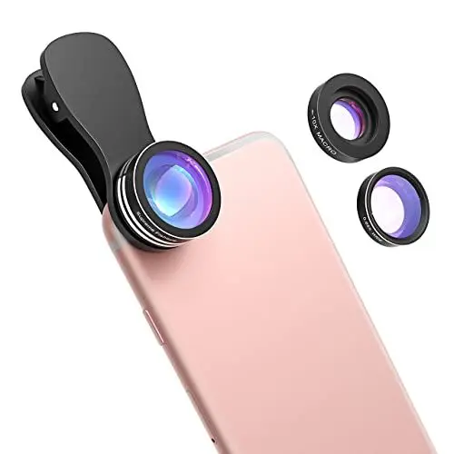 Produktbild: ANSTA Telefon Kamera Objektiv Kit, 3-in-1 Clip auf Telefon Objektiv, 180° Fisheye Objektiv, 0.65X Weitwinkel Objektiv und 10X Makroobjektiv, kompatibel mit iPhone, Galaxy, etc, MPPA007AB