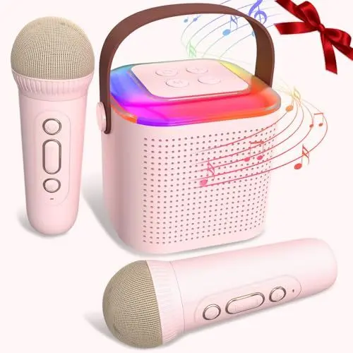 Produktbild: ANSTEN Karaoke Maschine Kinder Bluetooth 5.0, Karaoke Mikrofon für Heimgebrauch, Karaoke Maschine mit 6 Soundeffekte und 5 LED-Licht, Mikrofon Kinder, Karaoke Kinder mit 2 Mikrofon-Pink