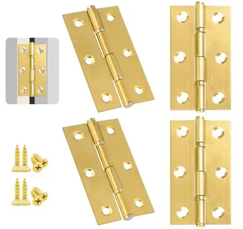 Produktbild: Anstore 4 Stück Edelstahl Türscharnier Gold, 70x40x1,3mm Klappscharnier Groß Schwerlast Kugellagerscharniere Verstellbar Möbel Beschläge mit 24 Schrauben 12x5mm, Türscharniere für Holztüren für Aussen