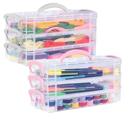 Produktbild: Anstore Stifte Organizer, Stiftebox mit Griffen 2 Satz von 3 Tier Stapelbar, Stapelbar Abnehmbare Schreibwaren Veranstalter Stift Zeichnung Tools Container,Schreibtisch Organizer,Schule Zubehör