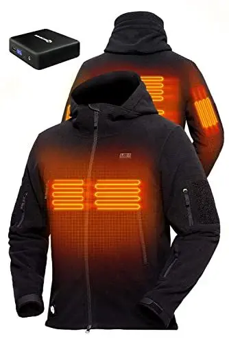 Produktbild: ANTARCTICA GEAR Beheizte Jacke mit 12V 16000 mAh Akku, Polarfleece Mantel für Herren und Damen, Passende Winterjacke, Herren Jacken Fleecejacken (BLACK，S)