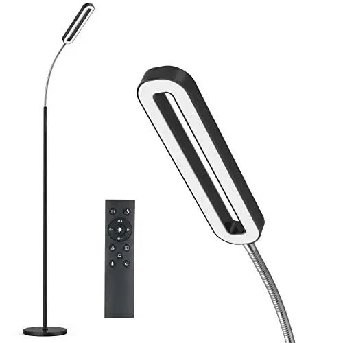 Produktbild: Anten LED Stehlampe Wohnzimmer Schwarz | 12W 1200lm LED Dimmbar Leselampe Bett mit Touch-Steuerung und Fernbedienung | 3000-6000K Stehleuchte mit Schwanenhals 360° Verstellbar für Schlafzimmer Büro