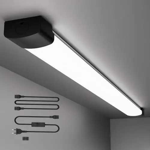 Produktbild: ANTENLICHT LED Feuchtraumleuchte 120CM mit Stecker Plug und Play oder Kabelgebunden, Einfache Reihenschaltung Werkstattlampe mit 36W 5000k Kaltlweiß 3960Lumen, Wasserfest für Keller Garage, Schwarz