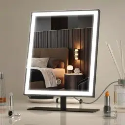 Produktbild: ANTENLICHT Schminkspiegel mit Beleuchtung, 3 Farbmodi, LED Dimmbar Schminkspiegel mit Licht, Hollywood Spiegel, Schwarz Kosmetikspiegel mit Beleuchtung, Touch Control Tischspiegel