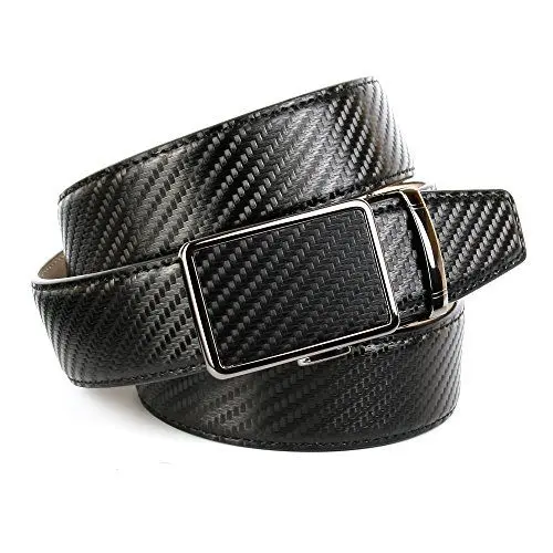 Produktbild: Anthoni Crown Gürtel Herren, Automatikgürtel mit Automatikschließe, schwarz, Karbonmuster, Ledergürtel für Anzug oder Jeans, 35mm breit, kürzbar. Modell 37KB10