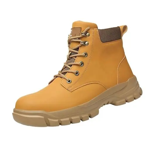 Produktbild: Anti Anti Puncture Labor Insurance Shoes Non Slip Head Shoes Construction Wear High Top Work Boots Basics Herren Schuhe (Yellow, 45)