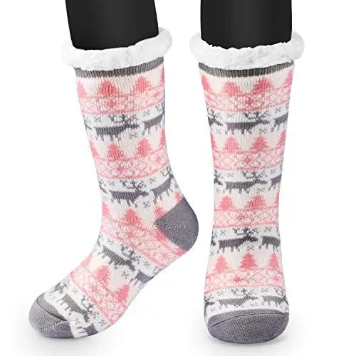 Produktbild: Anti Rutsch Socke, Winter Hausschuhe Socken, Damen Nicht Gleiten Strick Fleece Gefütterte Warme Slipper-Socken, Dicke Haussocken Plüsch Innen-Socken Geschenk, Einheitsgröße