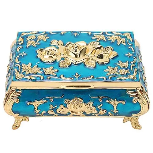 Produktbild: Antik Schmuckkästen Metall Schmuckdose Schmuckbox Schmuckkästchen Schmuckbox Aufbewahrung für Ringe Ohrringe Ketten(golden blau)