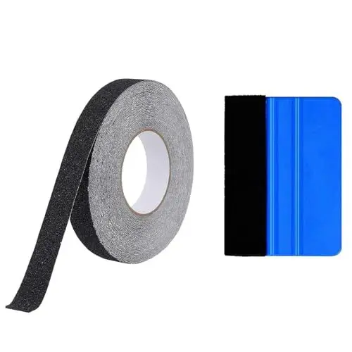 Produktbild: Anti-Rutsch-Klebeband,Rutschfest Klebeband,Selbstklebend Antirutsch Band,5m*2.5cm Antirutsch Klebeband Streifen mit Selbstklebend, für Bodenbelag Innen- und Außenbereich,Schwarz,mit 1 Blauem Schaber