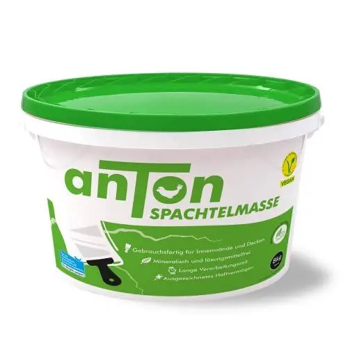 Produktbild: Anton Spachtel- Ausgleichsmasse 8kg | Weiß | Loch- und Rissfüller für Wände Innen | ausbessern | neutralisiert Schimmel | schleifbar | haftet sofort | direkte Verarbeitung & kein anmischen | 80-90m²