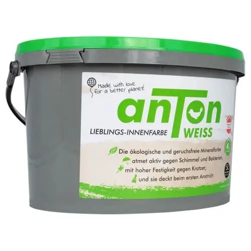 Produktbild: Anton Weiss® Mineral Wandfarbe der Spitzenqualität weiss | 5L | geruchsfrei & atmungsaktiv | ökologisch, matt | hohe Deckkraft | beugt Schimmel vor | für Wohnräume und Allergiker, natürlich vegan