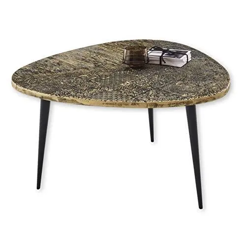 Produktbild: ANTONIO Couchtisch dreieckig in Metall Optik, Schwarz - Moderner Sofatisch mit gemusterter Oberfläche und Metallgestell - 75 x 47 x 75 cm (B/H/T)