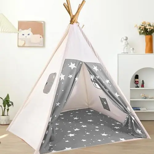 Produktbild: Anttyscar Kinder Tipi Zelt,Sternen klassisches indisches Spielzelt für Kinder,Kinderzelte aus für Mädchen und Jungen mit Tragetasche,faltbares Spielhaus für drinnen oder draußen