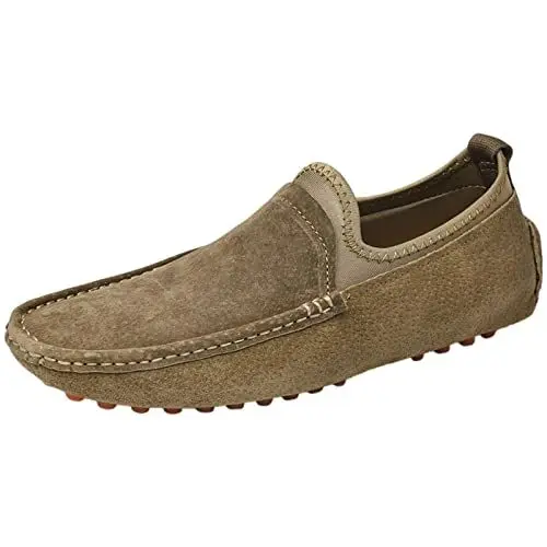 Produktbild: ANUFER Herren Echtes Wildleder Wohnung Lässig Halbschuhe Weich Elastisch Mokassins Fahren Khaki SN070351 EU42