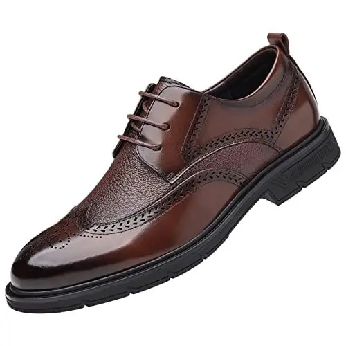Produktbild: ANUFER Herren Echtleder Derby Brogues Formell Schnüren Business Hochzeitsschuhe Braun SN01612 EU41