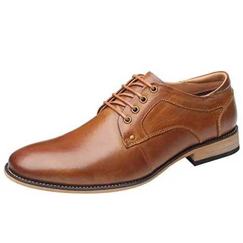 Produktbild: ANUFER Herren Einfache Zehen Derby Schnürer Holzabsatz Formell Geschäft Abendschuhe Braun SN01610 EU40
