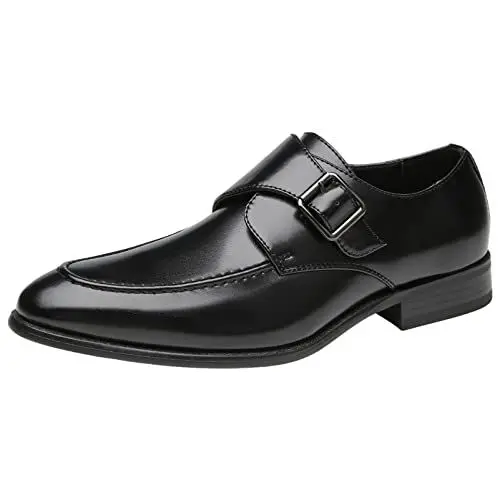 Produktbild: ANUFER Herren Intelligente Einzelschnalle Mönchsschuhe Mikrofaser-Leder Formell Loafer-Wohnungen Schwarz SN0707123 EU43