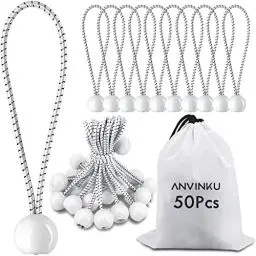 Produktbild: ANVINKU Spanngummis mit Kugel, 50 Stück Planenspanner mit Kugel 15cm, Latex Spanngummi mit Kugel, Zelt Gummispanner mit Kugel Weiß, Zeltgummis Expanderschlingen für Zelt, Plane, Pavillon und Banner