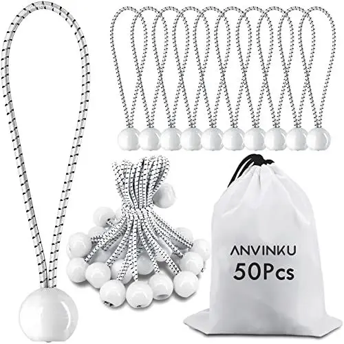 Produktbild: ANVINKU Spanngummis mit Kugel, 50 Stück Planenspanner mit Kugel 15cm, Latex Spanngummi mit Kugel, Zelt Gummispanner mit Kugel Weiß, Zeltgummis Expanderschlingen für Zelt, Plane, Pavillon und Banner