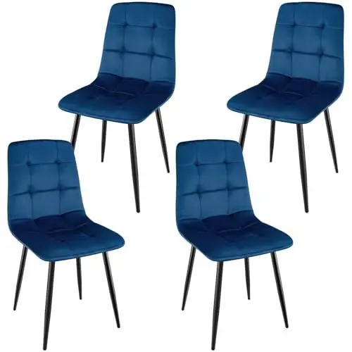 Produktbild: ANVOFONG Esszimmerstuhl 4er Set, Verdickte Holländischen Samt Kissen Esszimmerstuhl Geeignet für Esszimmer Küche Essen, Studie Lesen, Wohnzimmer Freizeit, Dunkelblau.
