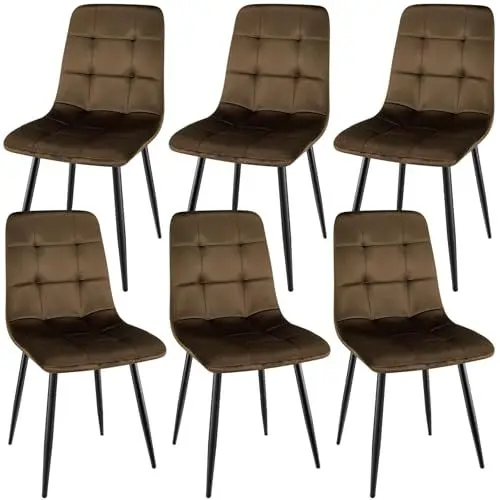 Produktbild: ANVOFONG Esszimmerstuhl 6er Set, Verdickte Holländischen Samt Kissen Esszimmerstuhl Geeignet für Esszimmer Küche Essen, Studie Lesen, Wohnzimmer Freizeit, Braun.