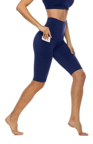 Produktbild: Anwell Jogginghose Damen kurz Dunkelblau figurformend Tummy Control Yoga Pants High Waist mit Taschen Sport Tights Navy XL