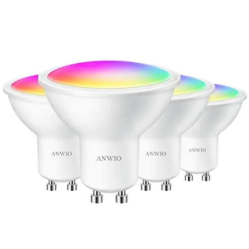 Produktbild: ANWIO GU10 Smart Lampe, Wlan Alexa Glühbirnen, Wifi LED Leuchtmittel, 5W ersetzt 32W, 350LM, RGB, Warmweiß und Kaltweiß, Dimmbar per App oder Sprache, Kompatibel mit Alexa Echo, Google Home, 4 Pack