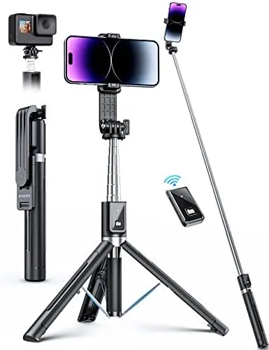 Produktbild: ANXRE Selfie Stick Handy Stativ Mit FernauslöSer (VerstäRkter Ständer),360° Drehbarer Tragbar 125cm Stativ Handyhalterung Tisch für Smartphone,Selfie Stick Stativ Kompatibel mit iphone Samsung Android