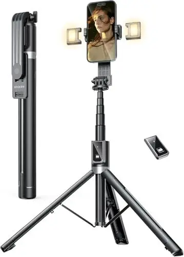 Produktbild: ANXRE 150cm Handy Stativ mit Licht FernauslöSer (All-In-One) Selfie Stick Handy Stativ Handyhalterung Tisch für Smartphones, Selfie Stick Stativ Kompatibel mit iPhone 15/14/13 Pro Max Android Samsung