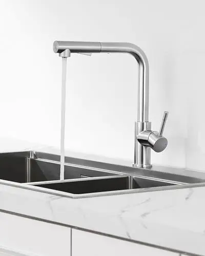 Produktbild: ANYCEE Hochdruck Wasserhahn Küche, 360° Schwenkbar Mischbatterie Ausziehbar, Küchenarmatur mit Brause Zwei Wasserstrahlarten, Armatur Küche Gebürstet