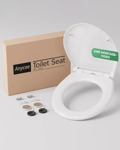 Produktbild: ANYCEE Toilettendeckel Universal Oval aus Duroplast, WC Sitz mit Absenkautomatik, klodeckel mit Absenkautomatik, Toilettensitz mit Antibakterielle, WC Deckel mit Quick-Release-Funktion, Klobrille