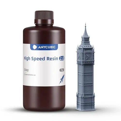 Produktbild: ANYCUBIC High Speed ​​2.0 3D Drucker Resin, Hochaktives, Niedrigviskoses und Hochliquides 3D-Harz, 170 mm/h Ultrahochgeschwindigkeitsdruck mit Anycubic Photon Mono M7 Pro 3D Drucker, Grau, 1000g
