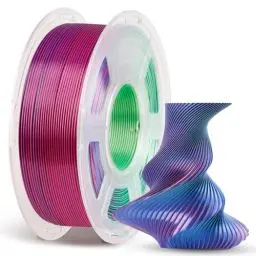 Produktbild: ANYCUBIC Silk PLA Filament, Tri Color PLA Silk Filament 1,75mm, 360° Farbwechsel 3D Drucker Filament, Seidentexturen Prächtige Farbe 1KG Blau Grün Lila
