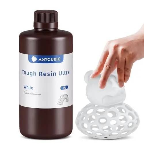 Produktbild: ANYCUBIC Ultra Tough 3D Drucker Resin, Ultrafest und Robust, Dauerhafte Schlagfestigkeit, Außergewöhnliche Flexibilität, eeignet für alle DLP/LCD Harz 3D Drucker (Weiß, 1000g)