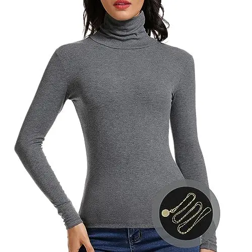 Produktbild: ANYFITTING Rollkragenshirt Damen Slim Fit Turtleneck Basic Langarmshirt Pullover Grau M