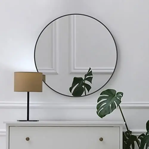 Produktbild: ANYHI Wandspiegel mit Schwarz Rahmen, Spiegel Rund 50cm für Badezimmer, Eingangsbereich, Wohnzimmer, Klassischer Runder Spiegel Schwarz, Dekorative Wandspiegel
