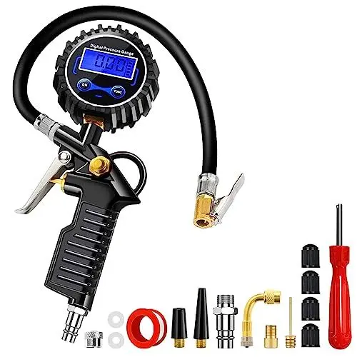 Produktbild: Anykuu Reifenfüller Digital Multifunktion Luftdruckprüfer Reifendruckprüfer mit 15 Zubehörteilen 220 PSI Reifenfüll Messgerät für Kompressor Auto Motorrad Fahrrad LKW