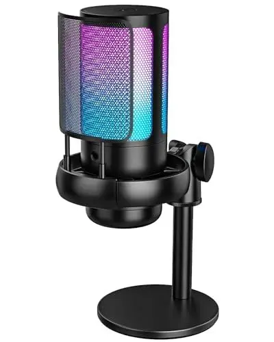 Produktbild: Anykuu USB Gaming Mikrofon 192kHZ/24bit Plug&Play Kondensator Microphone mit 1,5 m USB-C-Kabel Kompatibel mit PS4/5 PC RGB-Licht Anti-Verzerrung PC Mikrofon für Gaming Streaming Studio