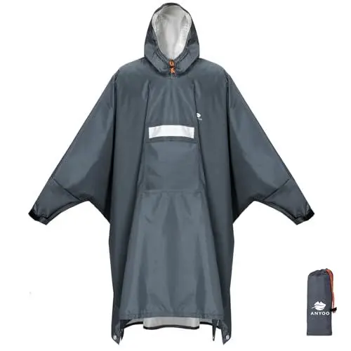 Produktbild: ANYOO Wasserdichter Regenponcho Winddichter Regenmantel mit Seitlichem Reißverschluss, Leichter Regenjacke mit Verstellbaren Ärmeln für Outdoor Wandern Radfahren, Einheitsgröße, Grau