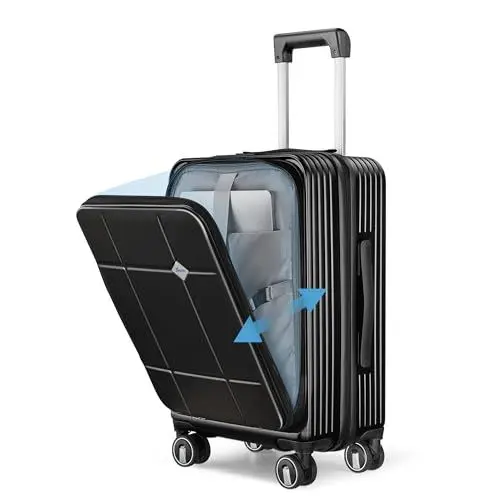 Produktbild: Anysea Hartschalen-Koffer Trolley Handgepäck Reisekoffer: Frontöffnung Rollkoffer Erweiterbar mit Laptopfach & TSA-Schloss,100% PC-Material,360°Stummschalten Spinner-Räder,55cm,35L (Schwarz, M)