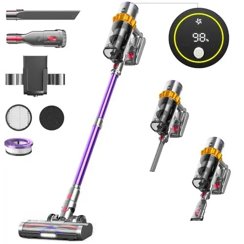 Produktbild: Anyson 45000Pa/550W/70Min Staubsauger Kabellos, 1.6L Akku Staubsauger Super Leise, Akkustaubsauger Selbstladender mit LED Display/Anti-Tangle-Bürste, Stabstaubsauger für Hartböden Teppiche Tierhaare