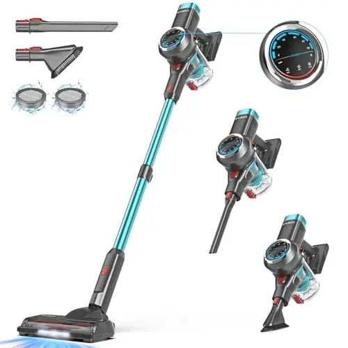 Produktbild: Anyson Akku Staubsauger,550W/45KPa Staubsauger Kabellos,60Min Laufzeit,Selbsttragendes Design,AkkuStaubsauger mit OLED-Display und Anti-Tangle-Bürste,Staubsauger für Teppiche,Hartböden und Tierhaare