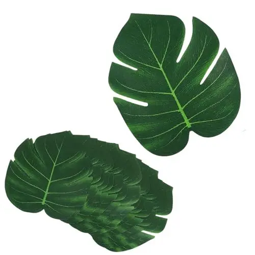 Produktbild: ANYUANKW 12 Stück Palmenblätter Deko Künstliche Blätter Monstera Tropische Dschungel Safari Blätter mit Künstlichem Stiel für Hawaiianische Luau Party (20 * 17.5cm)