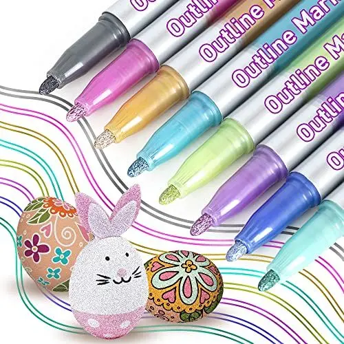 Produktbild: ANYUKE Glitzerstifte Magische Stifte, Adventskalender Mädchen Kinder, Geschenke für Mädchen, 8 Outline Stifte Metallic Zauberstifte für Scrapbooking, Basteln Mädchen