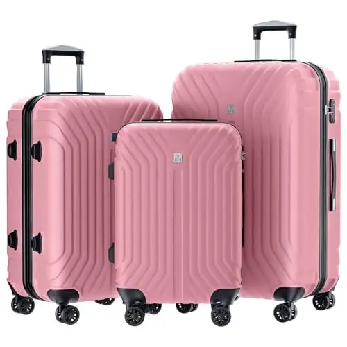 Produktbild: AnyZip Kofferset 3 Teilig (10 Jahre VIP-Service) Hartschalenkoffer Leicht PC+ABS Erweiterbar Reisekoffer Rollkoffer mit TSA Schloss und 4 Rollen (Rosa,Set)