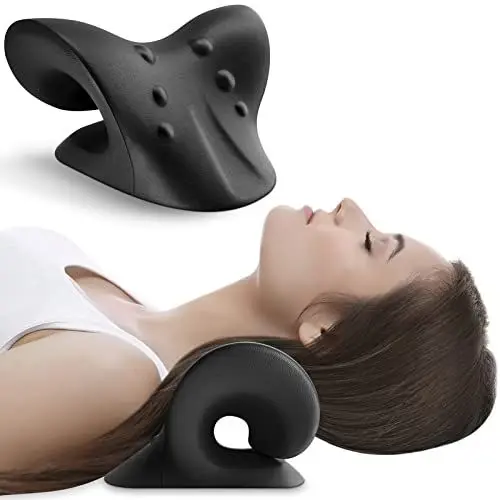 Produktbild: Anzorhal Nacken-Schulter-Massage Kissen Nacken Massagegerät Cervical Traktion Gerät Schmerzlinderung Kopf Hals für Nackenschmerzen Kopfschmerzen Schulterschmerzen Rückenschmerzen (Schwarz)