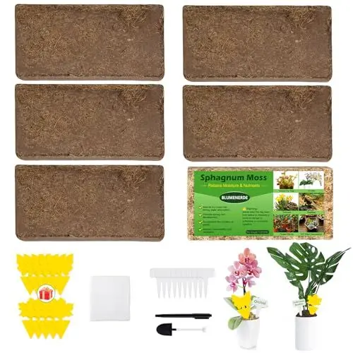 Produktbild: Anzuchterde und Kräutererdeiter,5x650g Kokoserde und 200g Sphagnum Moos für Blumenerde Zimmerpflanzen mit Gelbsticker und Pflanzenetiketten geeignet für Aussaat, Kräuter, Stecklinge und Jungpflanzen